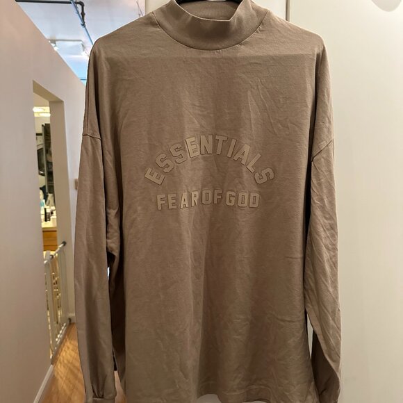 FEAR OF GOD ESSENTIALS Logo Applique Cotton Mock Neck Long Sleeve Tee Size S - Picture 2 of 8